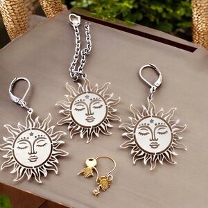 🆕 Sun with Third Eye Necklace and Earrings Set Stainless Steel